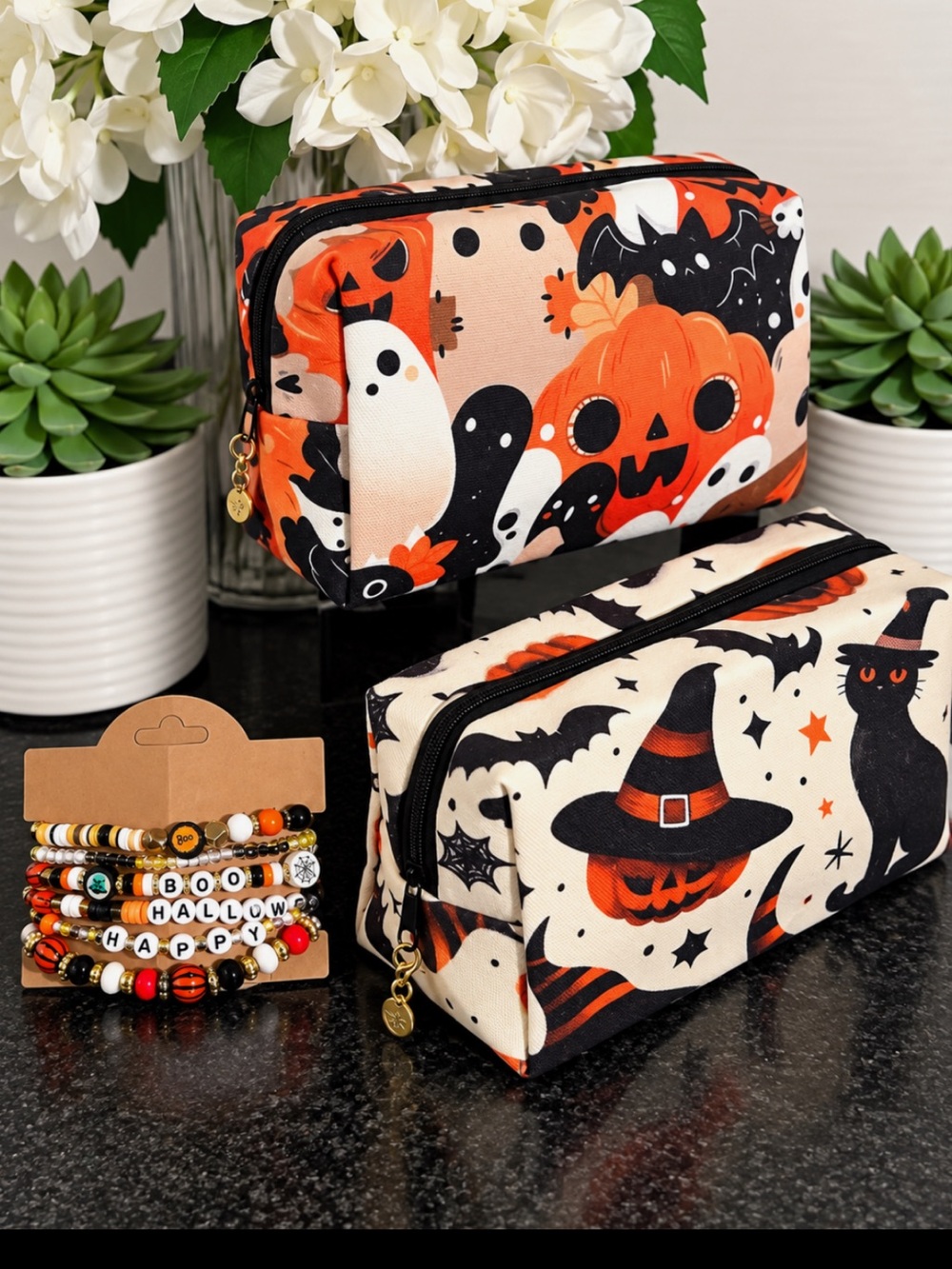 Halloween Makeup Bags/Pouch & 6 Piece Bracelet Set NWOT - Picture 4 of 6
